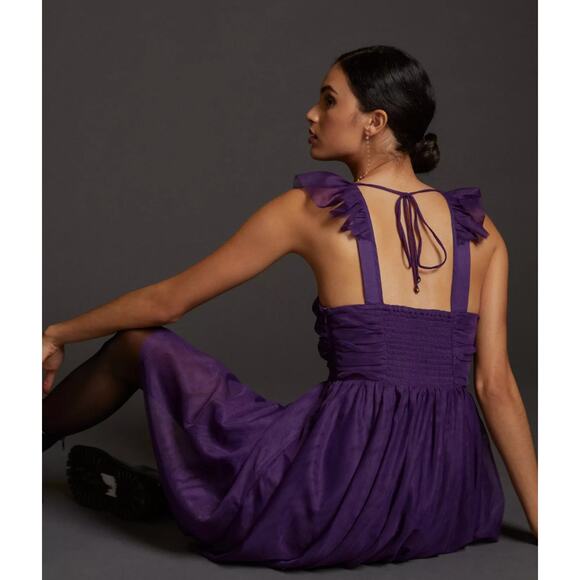 Anthropologie Maeve purple Ruffled Tulle Mini Dress - Picture 7 of 8